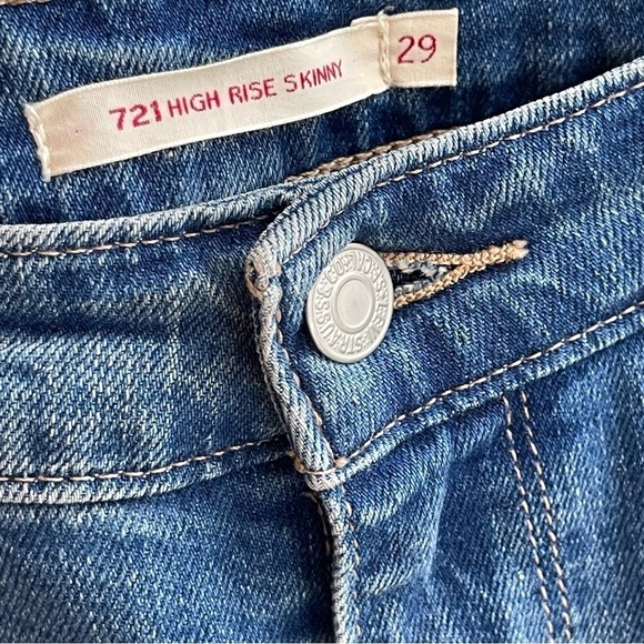 Levi's Premium 721 High Rise Skinny Distressed Jeans sz 29 Waterless Sustainable - Picture 6 of 14